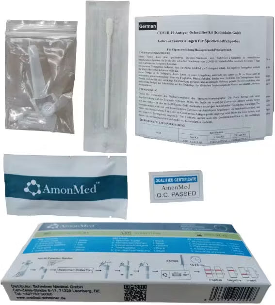 AmonMed Corona Schnelltests Selbsttest Laientest Antigentest auf SARS-CoV-2 (Einzelverpackt) - Antigen-Test