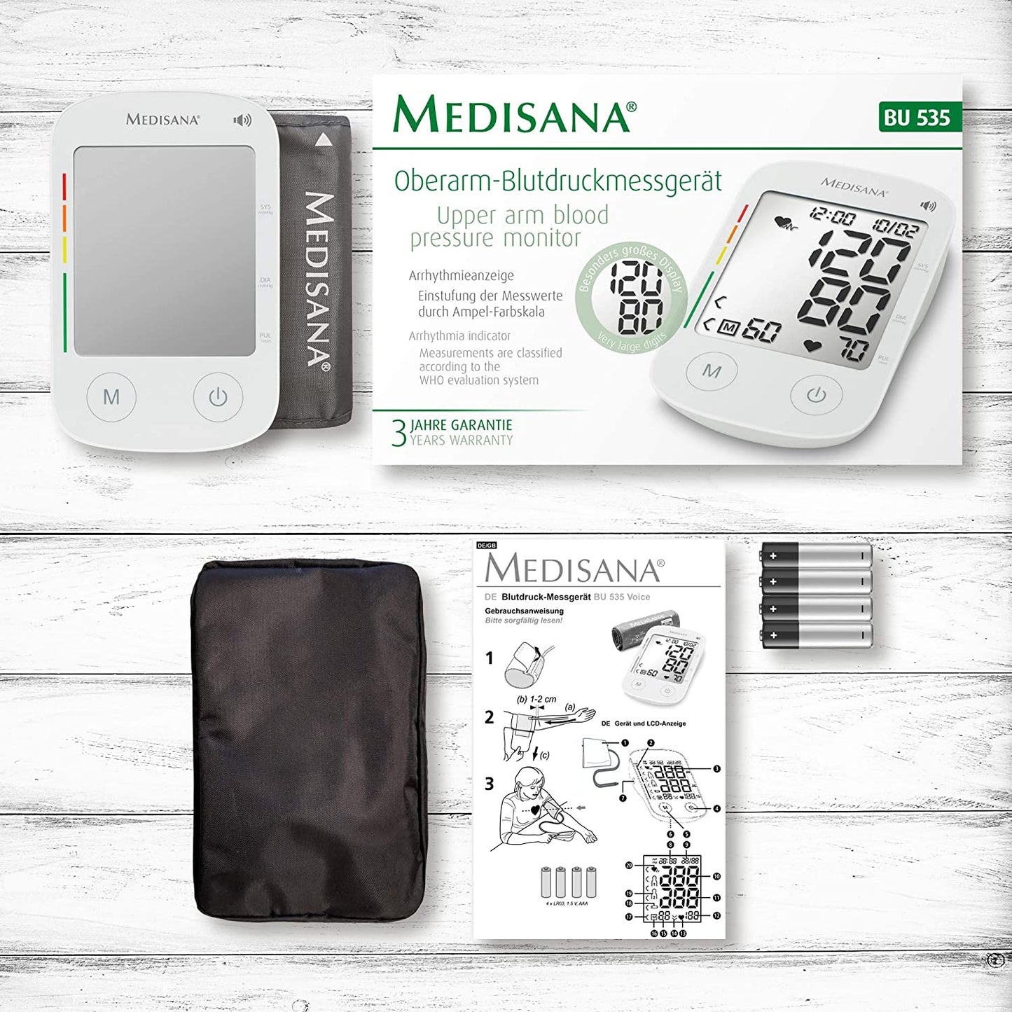 medisana BU 535 Voice Oberarm-Blutdruckmessgerät, präzise Blutdruck und Pulsmessung mit Speicherfunktion und Sprachausgabe - 
