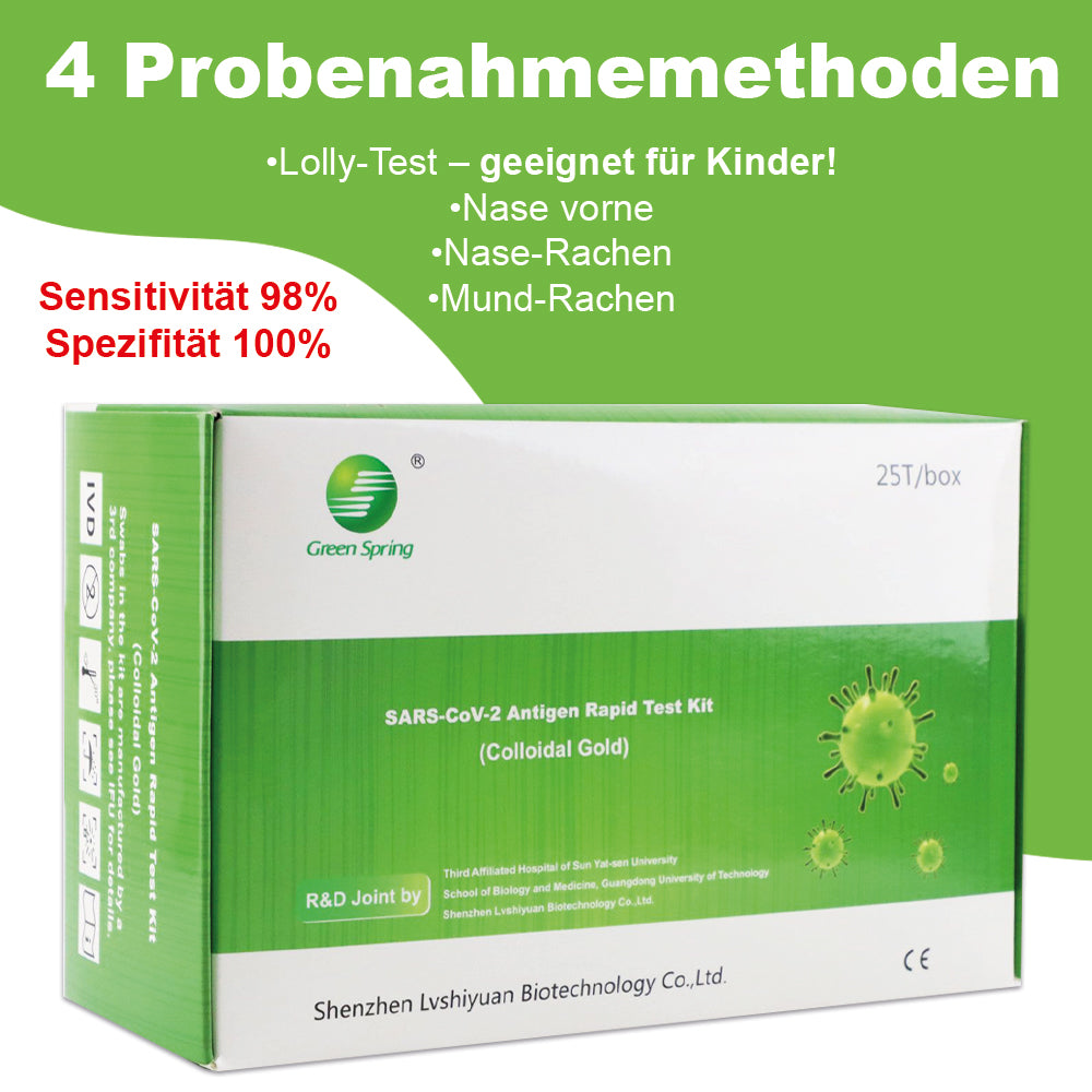 Testsieger: 25x GREEN SPRING® Antigen Schnelltest COVID-19 - Profitest 4in1-Test auch als Lollitest Greenspring - Medizinische Tests