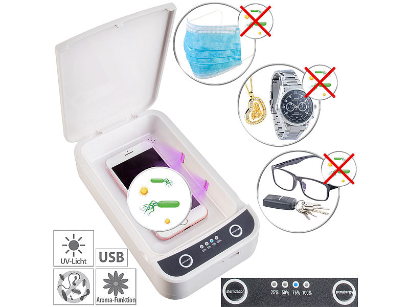 UV - Desinfektionsbox, Desinfektionsgerät, Sterilisator für Smartphone, Brille, Schlüssel usw. USB - Desinfektionsmittelspender