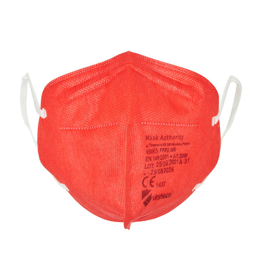 FFP2 Masken in Rot. Made in EU, CE Zertifiziert, 10 Stück einzeln verpackt - Medizinische Masken